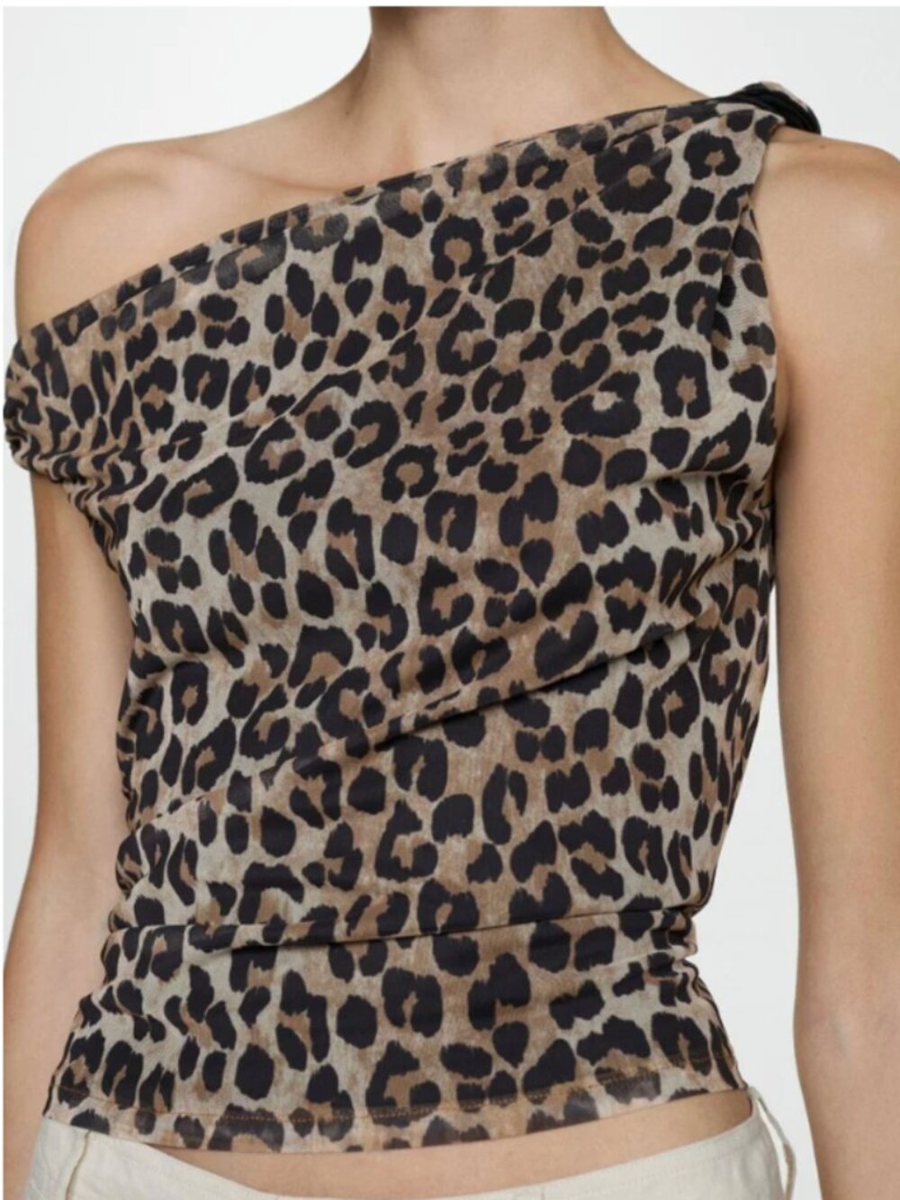 NWOT Mango Asymmetrical Leopard-print Top Size Large